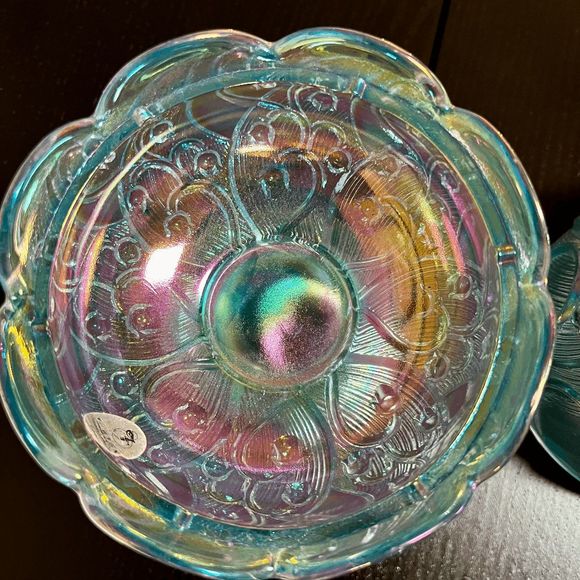 Vintage Fenton Ice Blue Pearl Iridescent Lily of the Valley Fairy Lamp - 7" - Picture 5 of 5